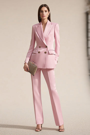 Pink 2 Piece Peak Lapel Satin Business Suits